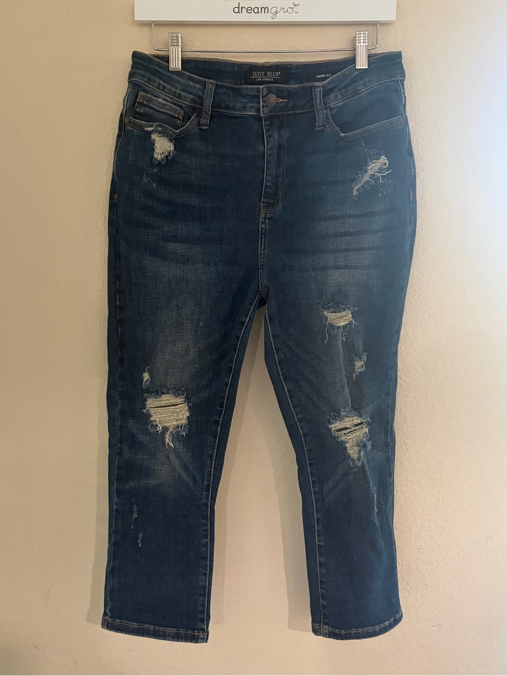 Judy Blue Dark Blue Distressed Cropped Jeans